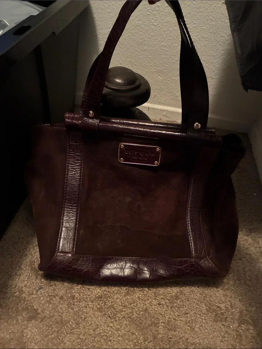 kate spade Dark Brown Suede and Croc-Trim Tote
